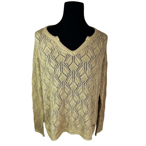 Peace Love World Boheme Open Stitch Sweater Color Oat Relaxed Soft Women's Small - Picture 2 of 11